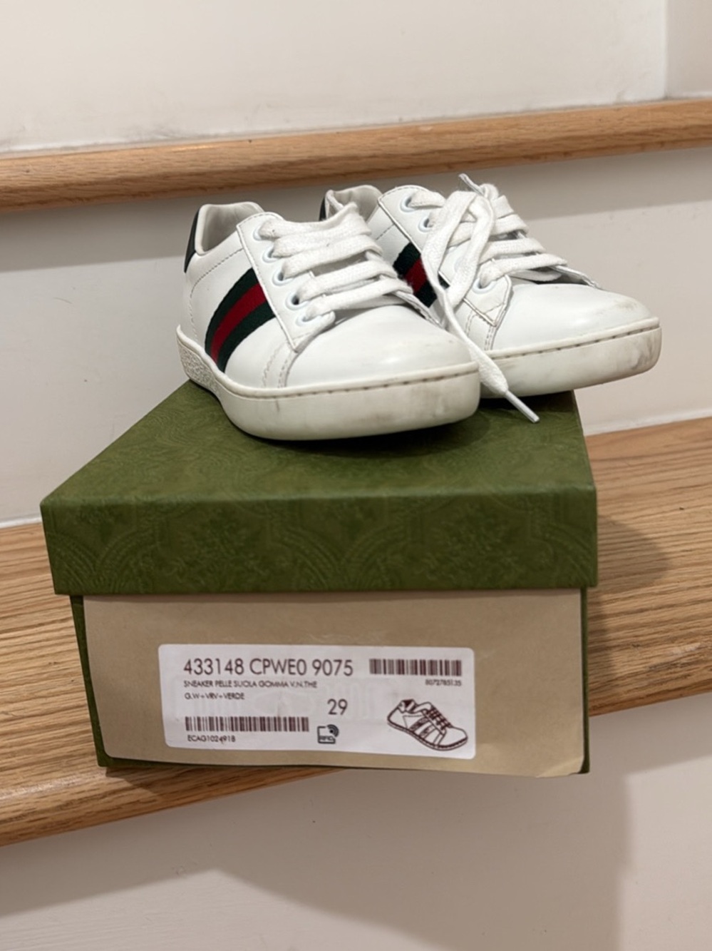 Kids Gucci Ace Sneakers with Green & Red Stripe